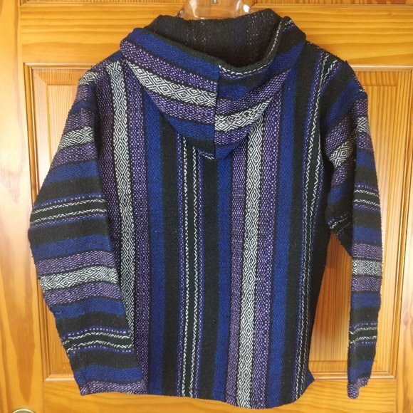 Molina Baja Mexican Blanket Hoodie Blue Purple Small Drug Rug - Picture 6 of 6